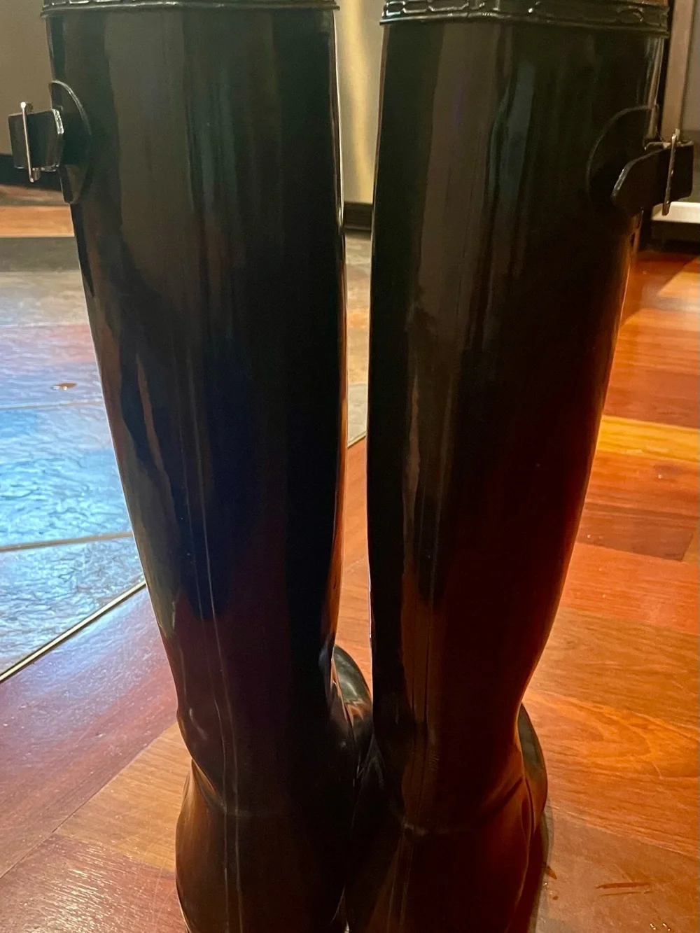 Hunter Black Gloss Tall Rain Boots with Logo